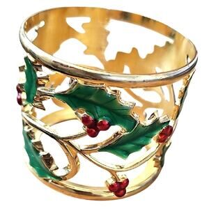 Lenox Holiday Festive Gold and Green Red Holly Holiday Votive Candle Holder READ